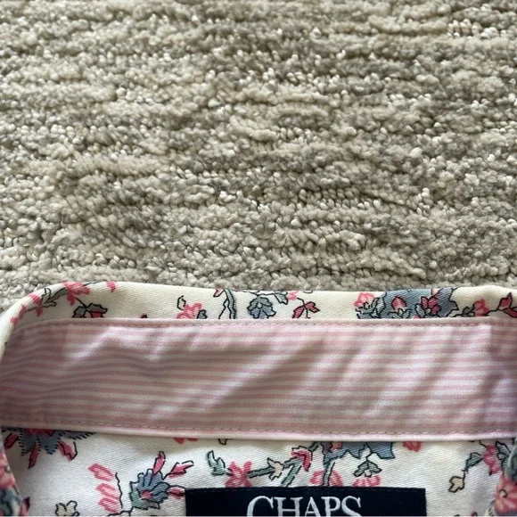 Chaps Womens XL No Iron Button Up Shirt Pink Floral 3/4 Sleeve Blouse Cotton - Picture 7 of 9